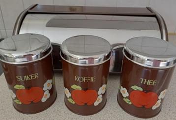 Set 3 oude leuke retro blikken set koffie thee suiker+extra? beschikbaar voor biedingen