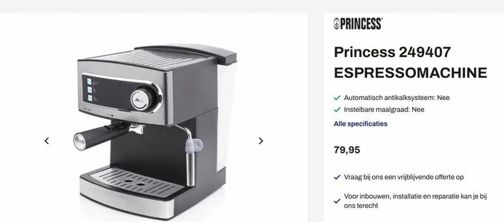 ZGAN. Princess Koffiemachine 249407, 2,5 jaar oud, Witgoed en Apparatuur, Koffiezetapparaten, Zo goed als nieuw, Koffiemachine