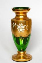 Egermann Smaragd Groene / Gouden vaas Boheems glas, Ophalen of Verzenden