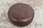 Vintage leren poef patchwork voetenbank jaren 70, Ophalen of Verzenden, Gebruikt