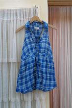 Bershka blauw wit geruit shirt haltertop tanktop S M, Blauw, Gedragen, Bershka, Ophalen of Verzenden