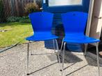 2 hout met chroom stoelen, Ophalen, Gebruikt, Blauw, Hout