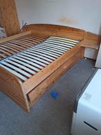 Groot grenen bed massief met lades en nachtkastjes bed 200, Ophalen, Gebruikt, Bruin, Grenen
