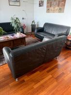 3 Zwart leren banken, Gebruikt, Driepersoons, Leer, Ophalen of Verzenden