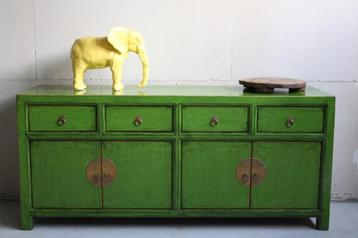 Uniek Groen Chinees Dressoir Stoere Landelijke Oosterse Kast beschikbaar voor biedingen