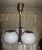 Vintage 3-lichts hanglamp met witte bollen, Ophalen, Gebruikt, Metaal, Minder dan 50 cm