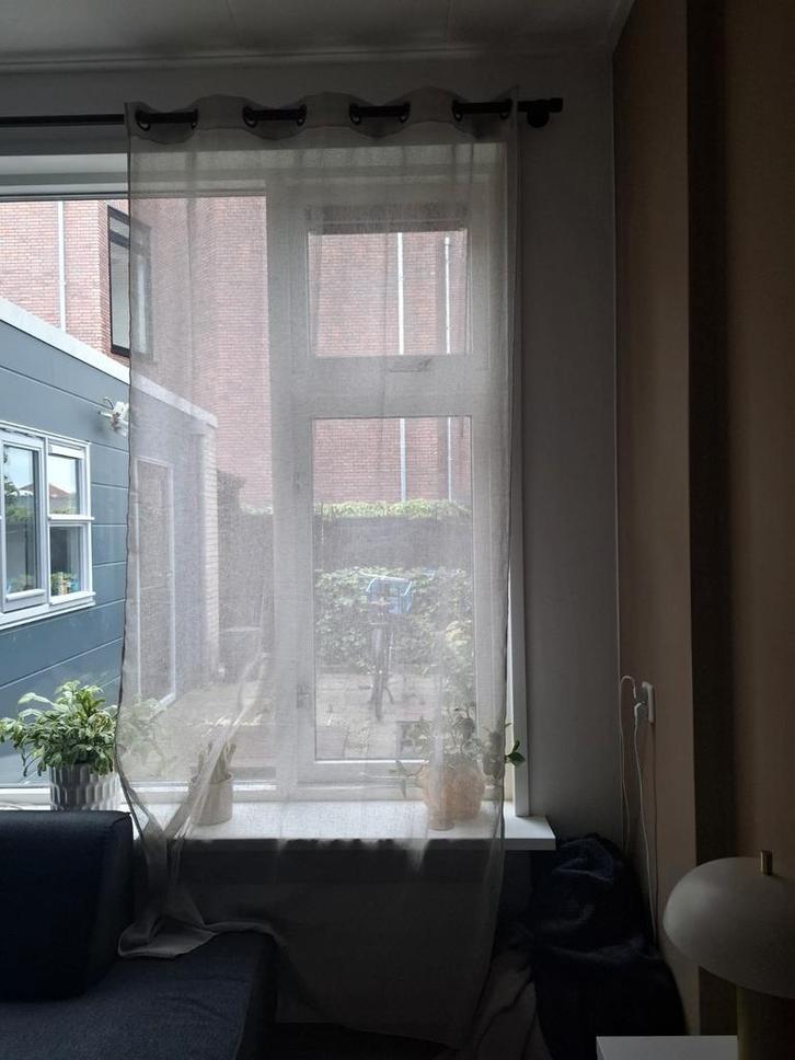 Twee sets linnen Gordijn met gordijnroede, Huis en Inrichting, Stoffering | Gordijnen en Lamellen, Zo goed als nieuw, 200 cm of meer