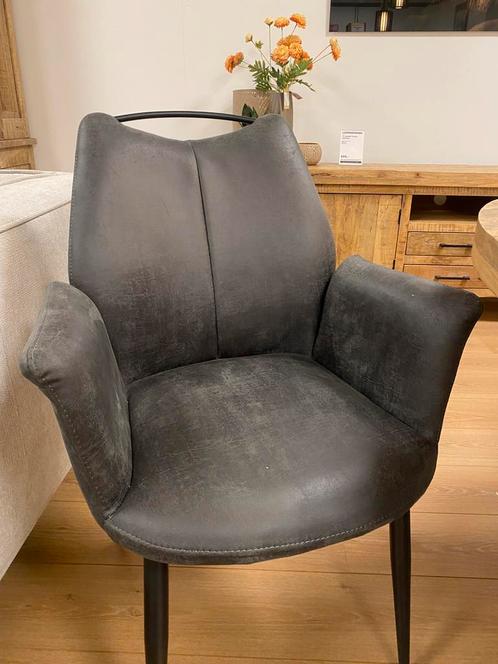 Super leuke armstoelen! Set van 4 micorleder antraciet, Huis en Inrichting, Stoelen, Nieuw, Vier, Metaal, Stof, Overige kleuren