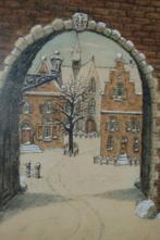 M. Rabijns: Aquarel Poort in de winter- jan 1947, Antiek en Kunst, Kunst | Overige Kunst, Ophalen, Aquarel
