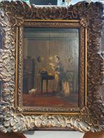 Oude meester olieverf op paneel vrouw in de keuken, Antiek en Kunst, Ophalen of Verzenden