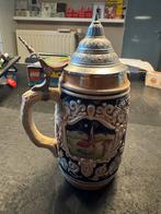 Mooie handbeschilderde bierpul karamiek met tinnen deksel, Antiek en Kunst, Antiek | Keramiek en Aardewerk, Ophalen