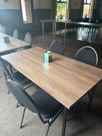 10x Tafel houten look met zwarte stalen inklapbare  poten, Huis en Inrichting, Tafels | Eettafels, Zo goed als nieuw, 150 tot 200 cm