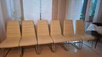 6 eetkamerstoelen, beige, kunstleer, Huis en Inrichting, Stoelen, Ophalen, Zo goed als nieuw, Overige kleuren