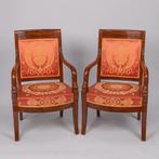 Set van 2 empire stoeltjes bekleed met zijde, Ophalen