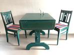 Zweedse Keukentafel inklapbaar, 2 bijpassende stoelen, Vintage Zweedse tafel en stoelen handbeschilderd, Gebruikt, Rechthoekig