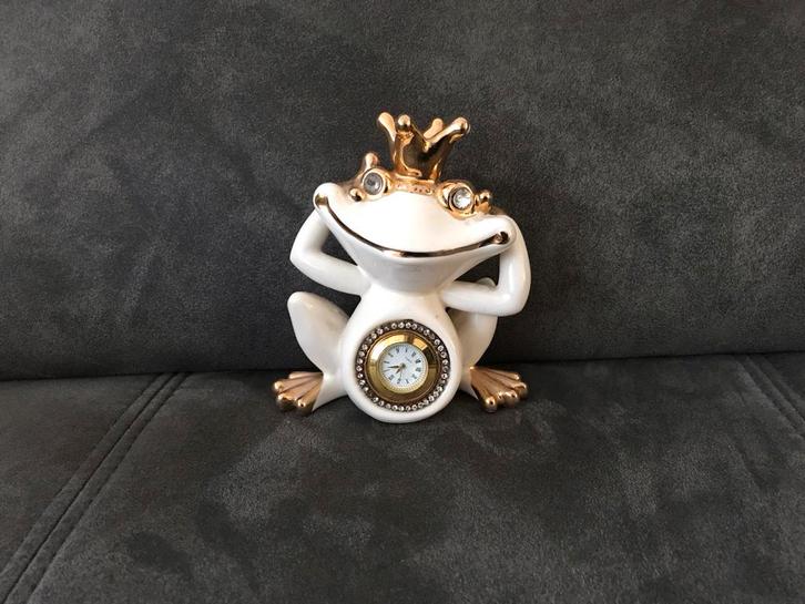 Grappige Kikker Wekker met Kroon,met swarovski stejnnen., Huis en Inrichting, Woonaccessoires | Klokken, Zo goed als nieuw, Wekker of Tafelklok