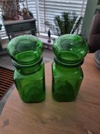 Groene glazen retro voorraadpotten/ stolpfles, Schaal, Vierkant, Ophalen of Verzenden, Glas