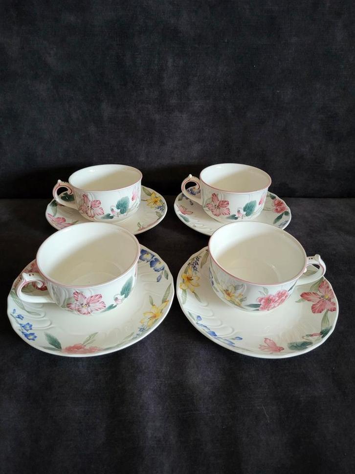 Villeroy & Boch Flora Bella Kop en Schotel Set (4 stuks), Huis en Inrichting, Keuken | Servies, Zo goed als nieuw, Kop(pen) en/of Schotel(s)