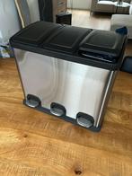 Prullenbak 3 vaks - Afval scheiden, Ophalen, Met pedaal, Zo goed als nieuw, Rvs