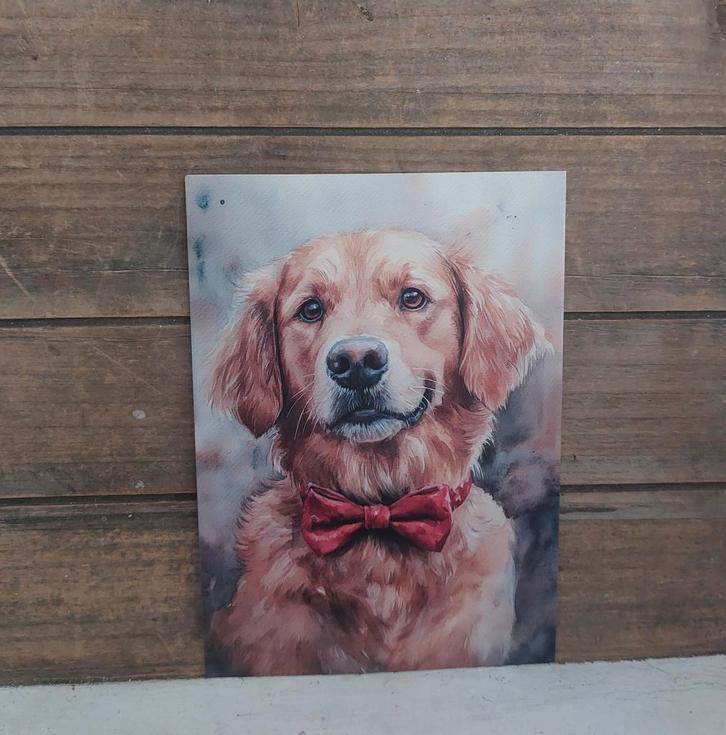 Kerst-kaart labrador met rode strik, Verzamelen, Ansichtkaarten | Themakaarten, Ongelopen, 1980 tot heden, Feest(dag), Ophalen of Verzenden