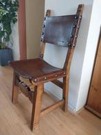 Vintage houten stoel met leren zitting, Ophalen, Gebruikt, Bruin, Vintage