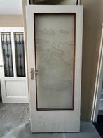 Opdek binnendeur met geëtst glas 83 x 201,5 linksdraaiend, Doe-het-zelf en Verbouw, Ophalen, Gebruikt, 80 tot 100 cm, Binnendeur