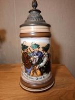 bierpul met tinnen deksel en afbeelding in bodem, Ophalen of Verzenden