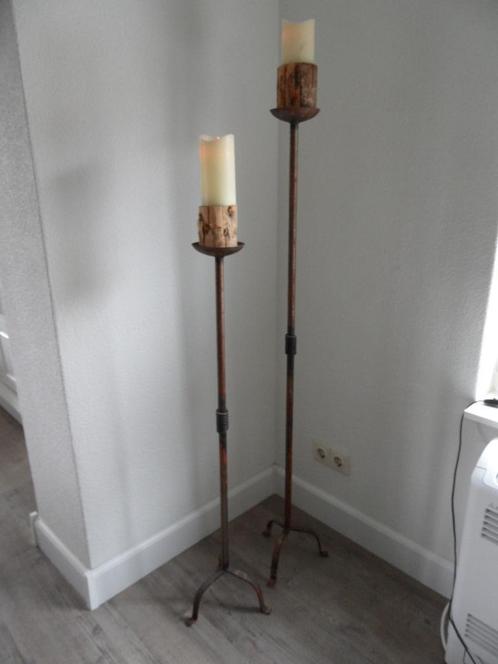 Set Vloerkandelaren, Huis en Inrichting, Woonaccessoires | Kandelaars en Kaarsen, Nieuw, Kandelaar, 75 cm of meer, Metaal, Bruin