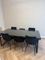 Eettafel set zwart visgraat met glasplaat, Huis en Inrichting, Ophalen, Vijf personen of meer, Rechthoekig, 50 tot 100 cm