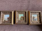 3 schilderijtjes van J. Stork in vintage lijst, Minder dan 50 cm, Oorspronkelijke maker, Ophalen of Verzenden, Zo goed als nieuw