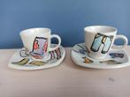 2 handbeschilderde espresso kop/schotels (afhaalprijs), Ophalen, Zo goed als nieuw, Overige stijlen, Kop(pen) en/of Schotel(s)