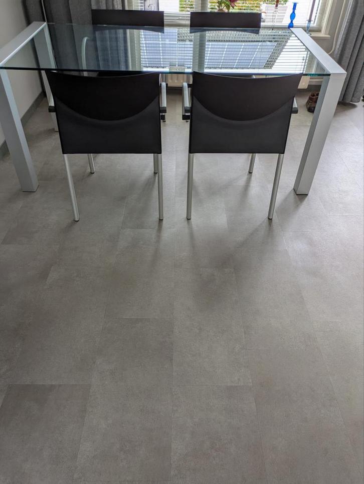 RVS Tafel met Glazen Plaat + Leolux Stoelen, Huis en Inrichting, Tafels | Eettafels, Gebruikt, 50 tot 100 cm, 150 tot 200 cm, Vijf personen of meer