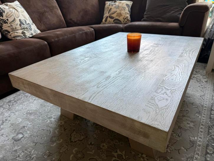 Massief Eiken Salontafel - Dik Blad, Huis en Inrichting, Tafels | Salontafels, Gebruikt, Minder dan 50 cm, 100 tot 150 cm, Rechthoekig