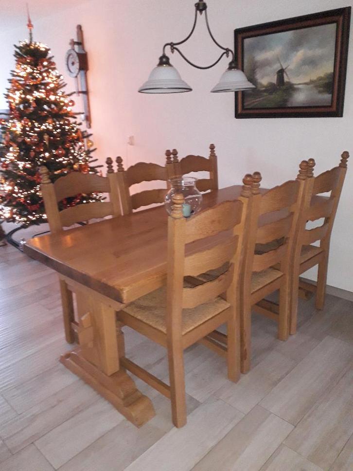Massief eiken houten eettafel, Huis en Inrichting, Tafels | Eettafels, Gebruikt, 50 tot 100 cm, 150 tot 200 cm, Vijf personen of meer
