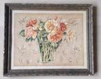 Decoratieve vintage prent stilleven rozen in vaas gesigneerd, Antiek en Kunst, Verzenden