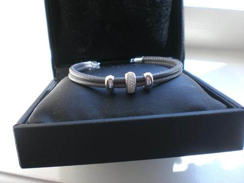 Leren Armband Witgoud en Diamant, Sieraden, Tassen en Uiterlijk, Armbanden, Nieuw, Leer, Wit, Met edelsteen, Verzenden