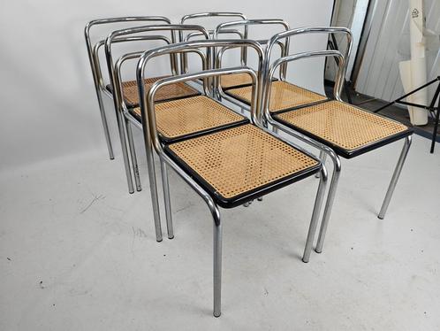 Set van 6 Italiaanse stoelen met buisframe chroom en webbing, Huis en Inrichting, Stoelen, Gebruikt, Twee, Zwart, Ophalen of Verzenden