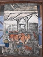 Antieke ingekleurde ets op rijstpapier(?) stalleven, Ophalen of Verzenden