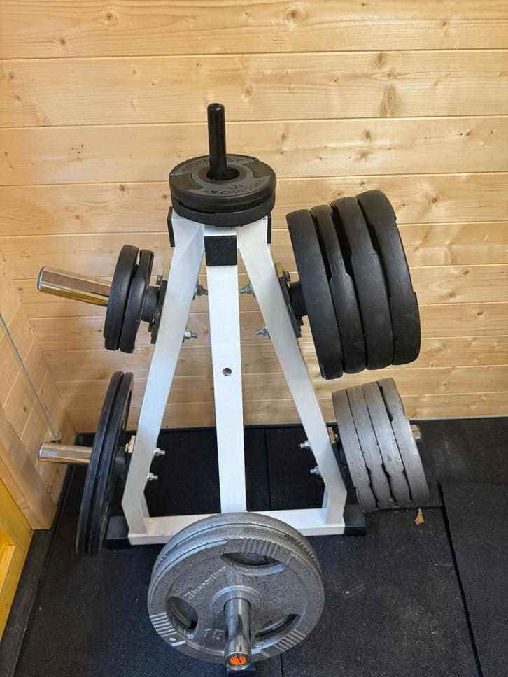 Technogym houder + gewichtsschijven, Sport en Fitness, Fitnessmaterialen, Zo goed als nieuw, Ophalen