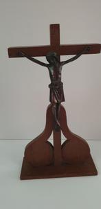 2134)vintage houten handgemaakt religieus staand kruisbeeld, Ophalen of Verzenden