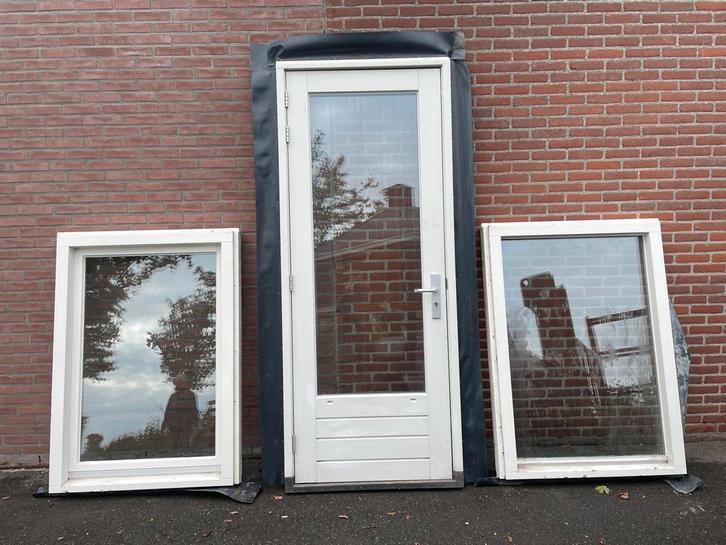 Hardhouten Kozijnen met Dubbel Glas, Doe-het-zelf en Verbouw, Deuren en Horren, Gebruikt, Buitendeur, 215 cm of meer, 80 tot 100 cm