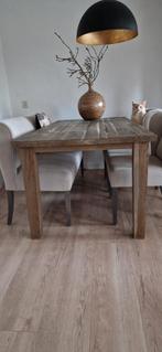 Houten eettafel met 2 stoelen en bank. Sober, stoer,  landel, Ophalen of Verzenden, Gebruikt, Landelijk, Minder dan 4 stoelen