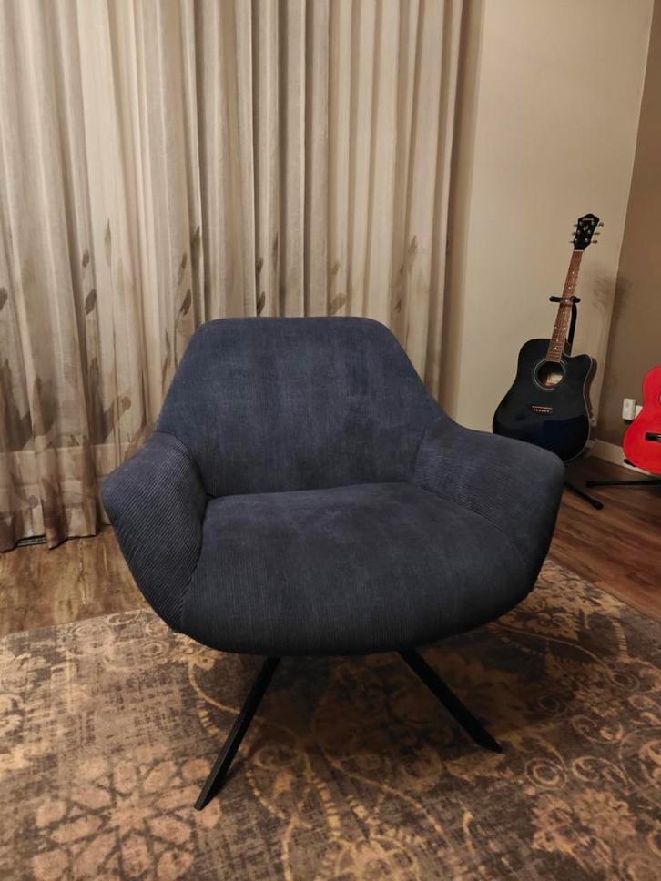 Bronx 71 Fauteuil Emily ribstof, donkerblauw, Huis en Inrichting, Fauteuils, Zo goed als nieuw, Stof, 75 tot 100 cm, Minder dan 75 cm