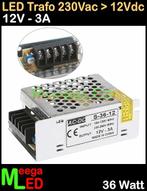 LED Trafo Voeding Adapter Driver - 230V > 12V - 3A = 36W - O, Ophalen of Verzenden, Nieuw, LEDtrafo