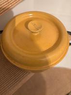 Gietijzeren braadpan okergeel, Gietijzer, Ophalen of Verzenden, Zo goed als nieuw, Keramische plaat
