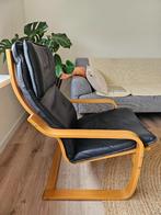 Ikea Poang fauteuils 2x leren kussens, Ophalen, Gebruikt, 50 tot 75 cm, Hout