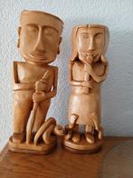 2x houten beeld man met staf vrouw met fluit slangen slang, Antiek en Kunst, Kunst | Niet-Westerse kunst, Ophalen of Verzenden