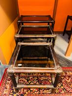 Vintage nesting zet bijzettafels rotan manou met rookglas, Ophalen