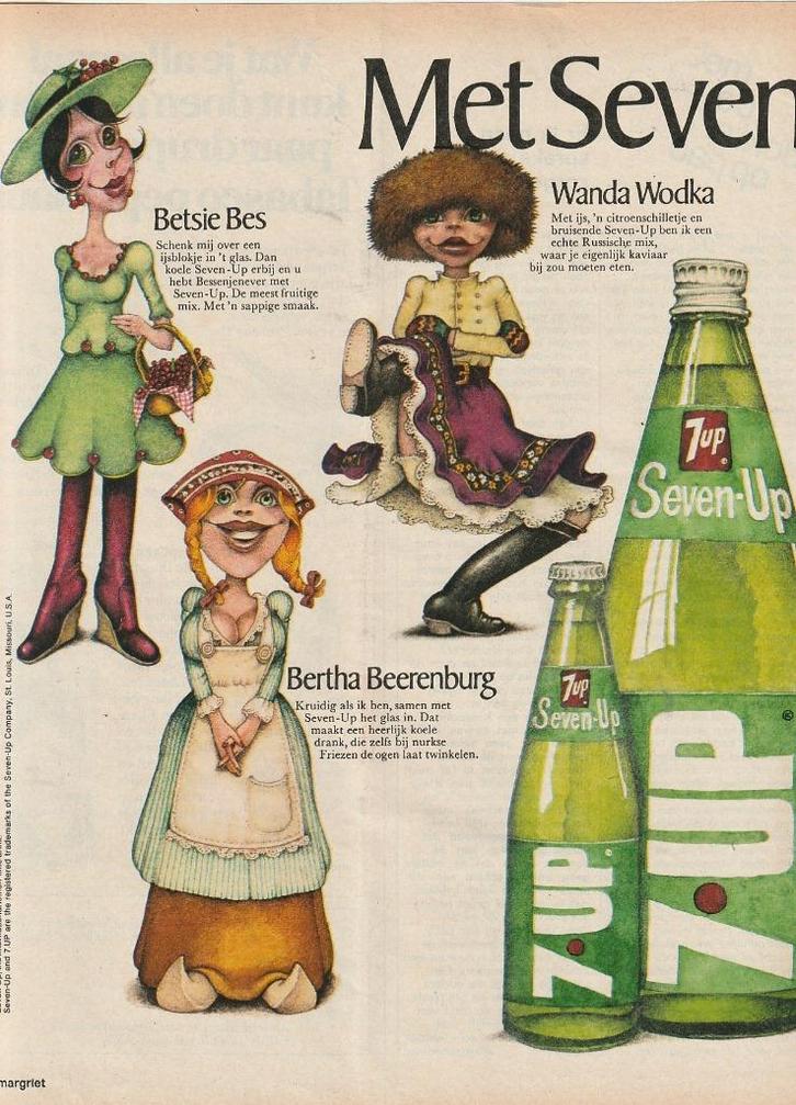 Retro reclame 1975 7Up Seven Up frisdrank de vriendinnen, Verzamelen, Retro, Overige typen, Verzenden