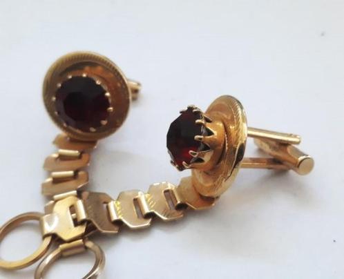 Stacey Noble, vintage manchetknopen doublé met rode steen, Sieraden, Tassen en Uiterlijk, Manchetknopen, Zo goed als nieuw, Overige materialen